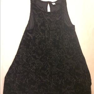 Black Sleeveless Dress with Velvet Floral Pattern